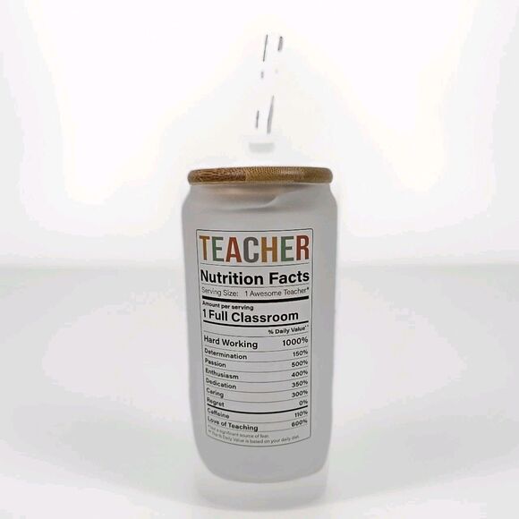 New Teacher Appreciation Frosted Glass Cup Insulated Tumbler 16 Oz Glass - Picture 4 of 5